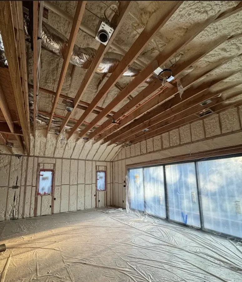 Interior walls and ceiling insulated with spray foam during new construction in Billings